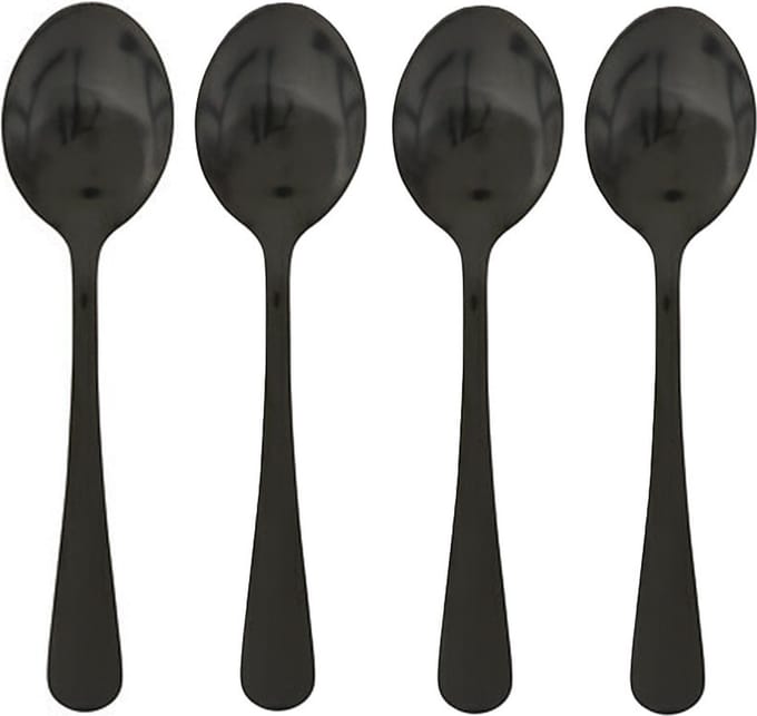 5five Theelepels/dessertlepels/koffielepels - 4x - Zwart - 14 cm - RVS