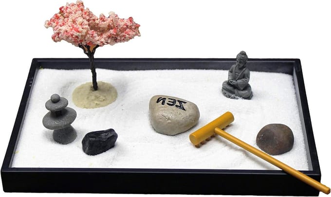 Mini Zen Tuin - Meditatie Set - Bureau Ontspanning - Compleet Met Accessoires - 8x5 Inch - Zwart