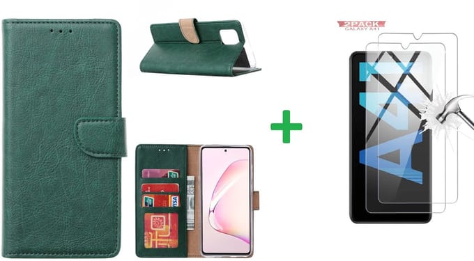 Hoesje Geschikt Voor Samsung Galaxy A41 Boek hoesje + 2X Screenprotector Groen