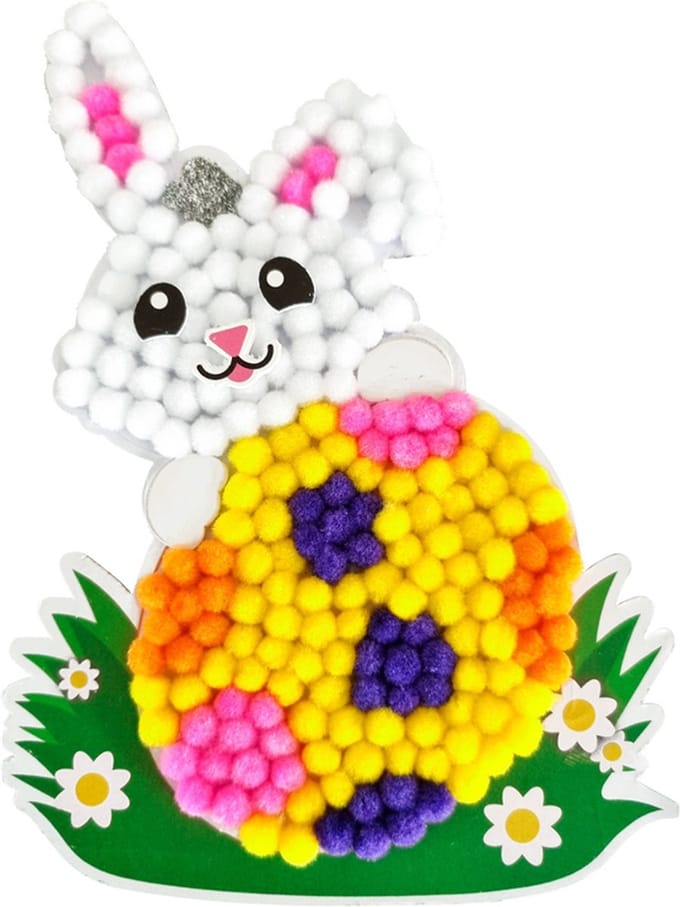 Knutselset Kind 3+ Pasen - Kuiken Paasei - Pompoms Set Vorm Plakken - Hobby - 13.7x18cm