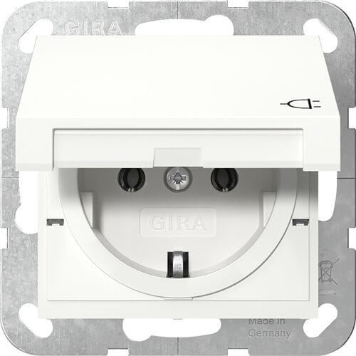 Gira Systeem 55 Schuko Stopcontact Met Scharnierende Afdekking Puur Wit - 445403