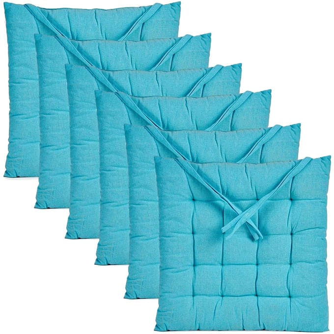 Giftdecor Stoelkussen Decorama - 6x - binnen/buiten - turquoise - 40 x 40 x 5 cm - polyester