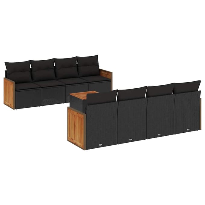 vidaXL - 9-delige - Loungeset - met - kussens - poly - rattan - zwart