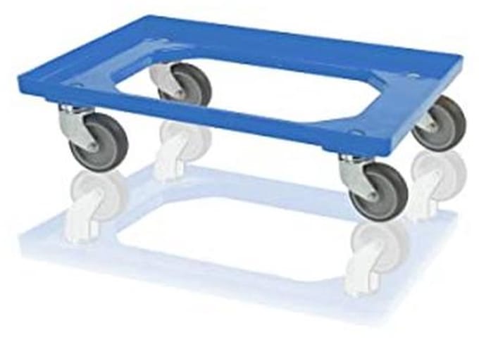 Transportroller blauw met rubberen wielen voor eurocontainers 60x40