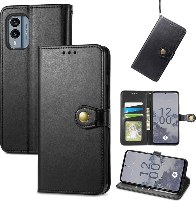 Luxe PU-leer Wallet Case + Glas Screenprotector voor Nokia X30 _ Zwart