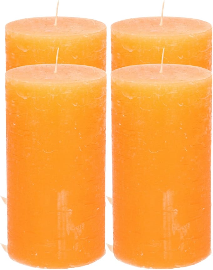 Atmosphera Stompkaars - 4x - oranje - 7 x 13 cm - cilinderkaars - rustiek model