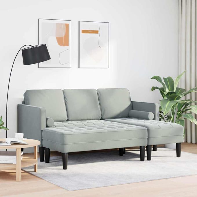vidaXL Bankstel met kussen 2 pcs Lichtgrijs Polyester