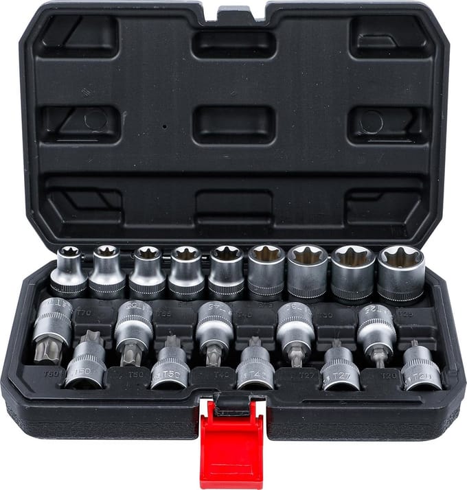 Dopsleutelbit- en dopsleutelset 12,5 mm (1/2") | T-profiel / E-profiel | 19-delig