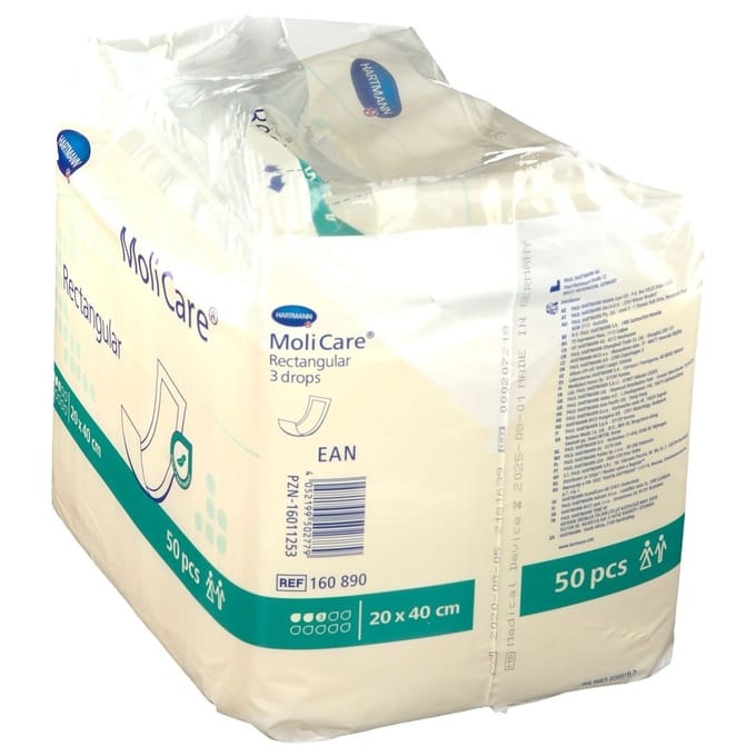 Hartmann Molicare Rectangular - Geplastificeerde - 20 x 40 cm 20 x 40 cm - 1 pak van 50 stuks