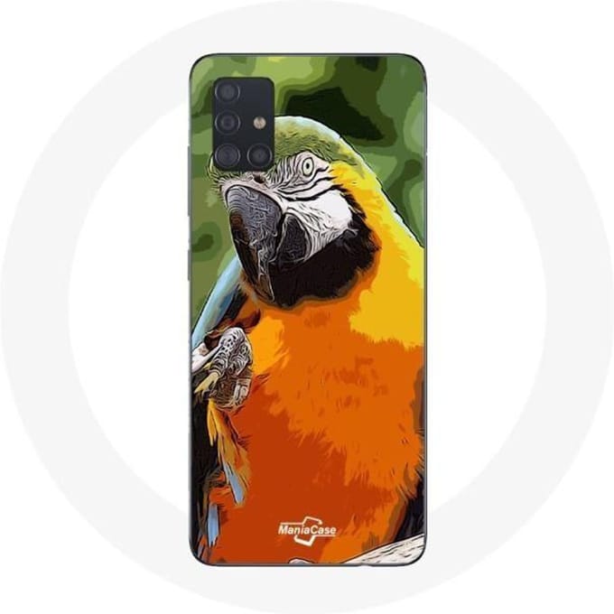 Samsung Galaxy A51 Hoesje Macaws Parrot Oranje Groen
