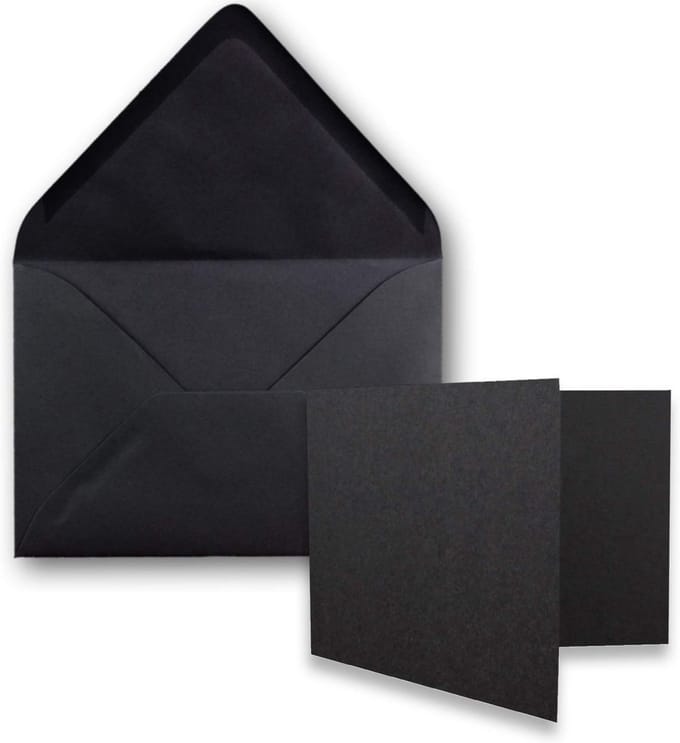50 Sets Zwarte Vouwkaarten DIN A7 (10,5x7,4 cm) met C7 Enveloppen
