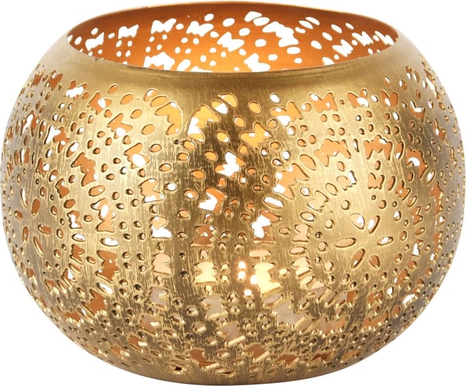 Dekoratief | Theelichthouder 'Compact Firework', goud, metaal, 13x13x9cm | A248147
