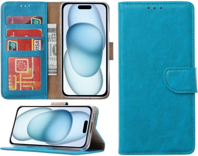Hoesje geschikt voor iPhone 15 Plus - Bookcase - Pasjeshouder - Kunstleer - Blauw