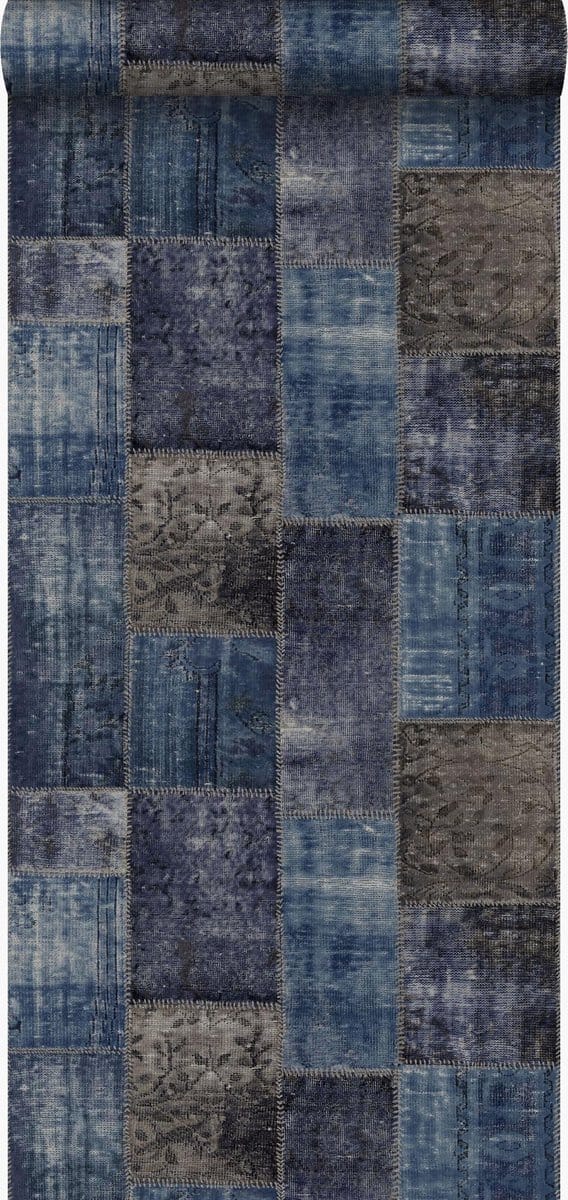 Origin Wallcoverings behang kelim patchwork taupe en blauw - 53 cm x 10.05 m - 347466
