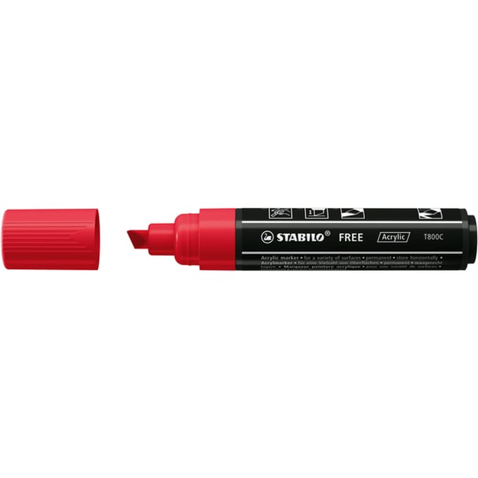 STABILO FREE - Acryl Marker - T800C - Schuine Punt - 4-10 mm - Karmijn Rood - per stuk