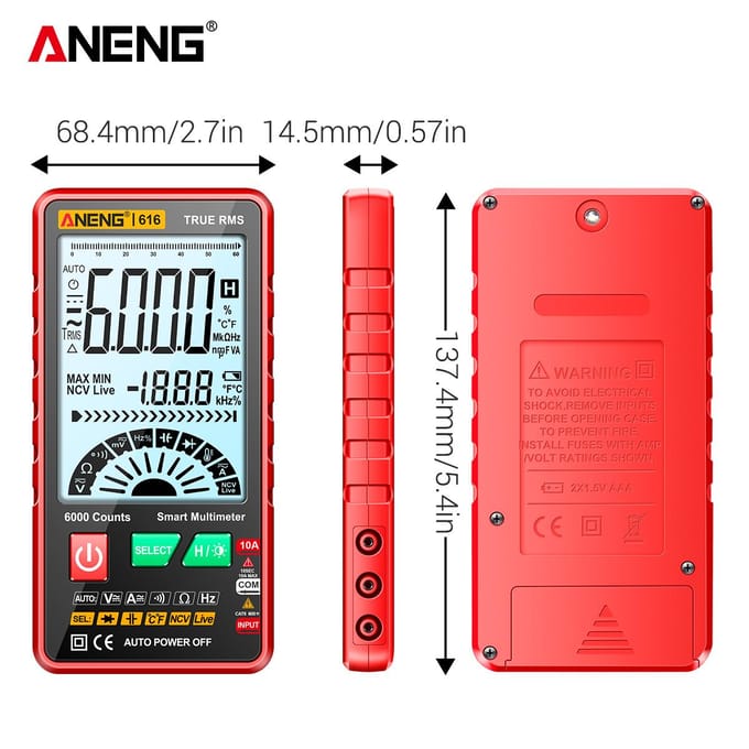 ANENG 616 Slimme digitale multimeter Automatisch bereik 6.000 tellingen NCV Universele meter True RMS Handheld