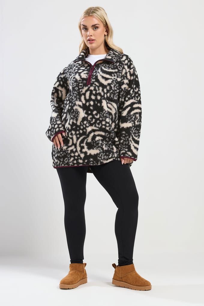 Yours Zwarte Borgfleece Met Dierenprint Size 44