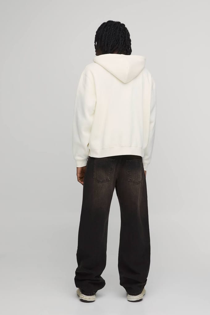 Ecru Oversized Boxy Hoodie Met Adelaarprint En Rits | Size Small