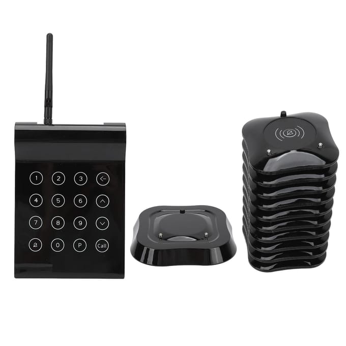 Bipeur de restaurant avec 10 bipeurs Fonctionnement tactile Mode de charge double Système de bipeur sans fil EU Plug black