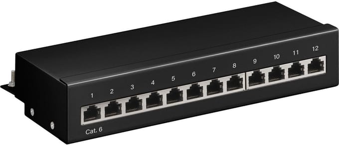 CAT6 Gigabit Desktop Patch Panel 1U met 12 poorten - afgeschermd / zwart