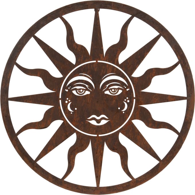 Muurornament / wandbord - zon - ijzer - wandplaat tuin