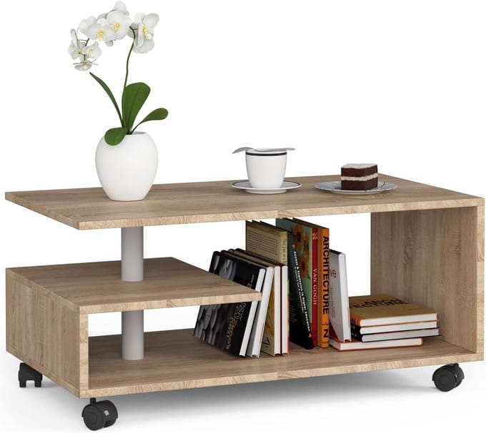 Salontafel op Wieltjes met Boekenlegger 90 cm Sonoma