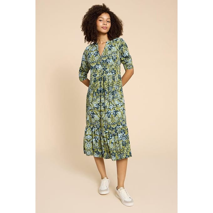 White Stuff Naya Jersey Dre Green Printed Taglia: 6 REGULAR | Abiti Midi Outlet | Donna | Verde