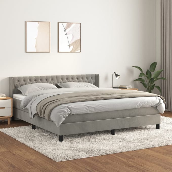 vidaXL - Boxspring - met - matras - fluweel - lichtgrijs - 180x200 - cm