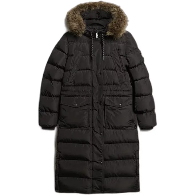 Superdry - Lange Everest jas met imitatiebont - Dames - Gewatteerde jassen