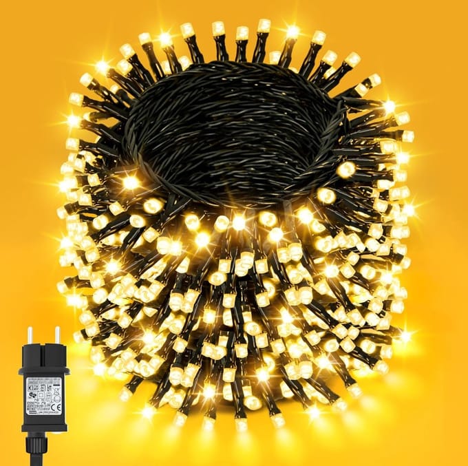 Buitensfeerverlichting voor Kerst, 50 m met 500 LED's, Waterdicht, Warm Wit, 8 Verlichtingsmodi en Timerfunctie