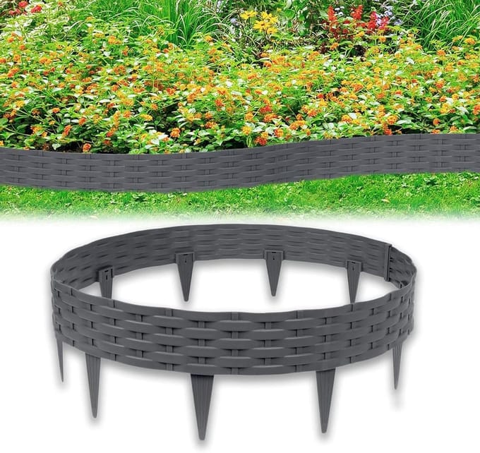 Tuinranden set - Gazonafscheiding palissade - Bloembedden afbakenen - Rotan look design - 15 meter - Antraciet