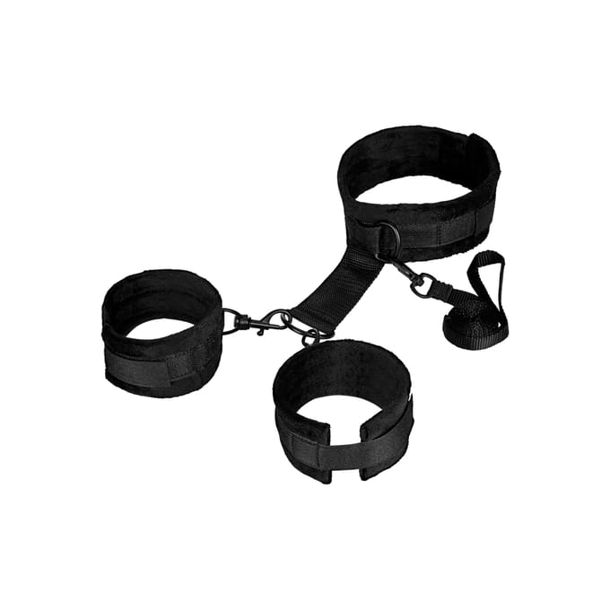 Rimba - Soft Bondage Collar Met handboeien En leiband - Zwart