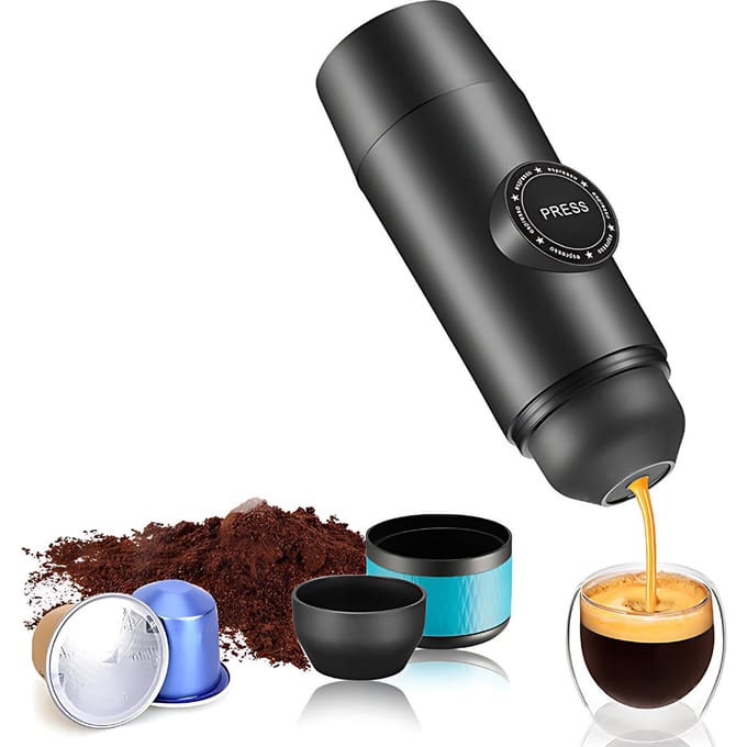 Machine à café expresso électrique portable sans fil, mini-cafetière à double portion chauffante avec noir