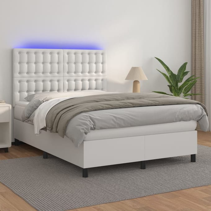 vidaXL - Boxspring - met - matras - en - LED - kunstleer - zwart - 140x190 - cm