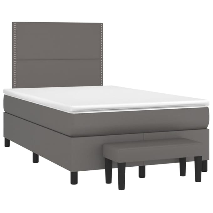 vidaXL - Boxspring - met - matras - kunstleer - grijs - 120x190 - cm