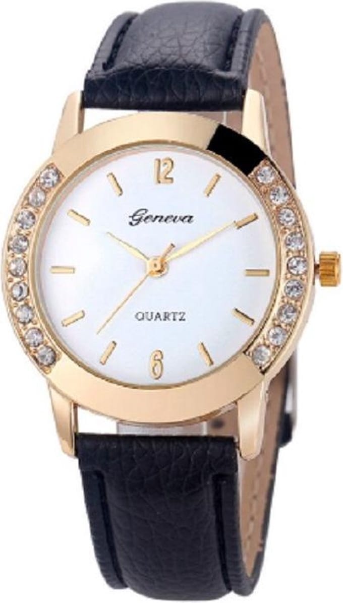 Zwart Geneva horloge met diamantjes 35 mm
