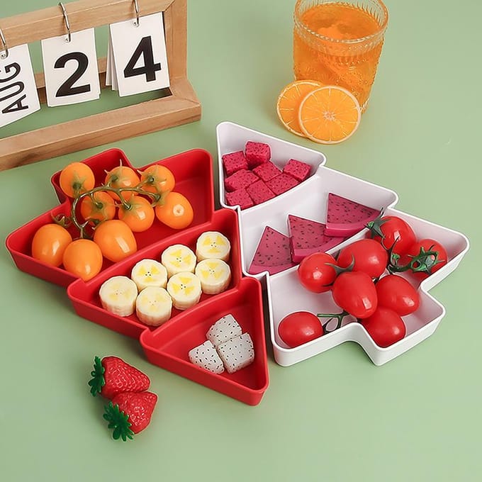 Creatieve Kerstboomvorm Snoep Snacks Noten Gedroogd Fruit Plastic Bord Snackschalen Kom Ontbijtblad Bruiloftsfeest Dessert wit