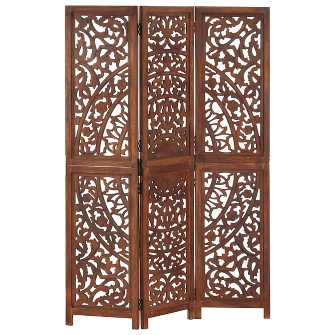 vidaXL - Kamerscherm - 3 - panelen - handgesneden - 120x165 - cm - mangohout - bruin