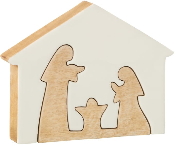 J-Line decoratie Kerststal Huis - hout - wit/naturel - large