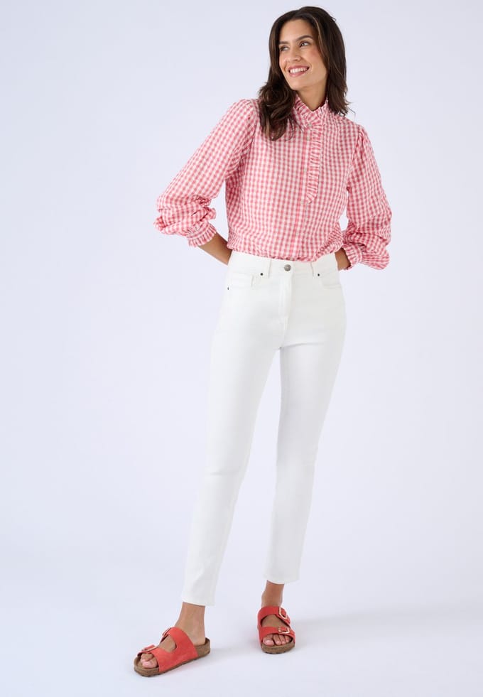 Damart - Blouse kleine ruit reliëfeffect - Dames - Rood - 52