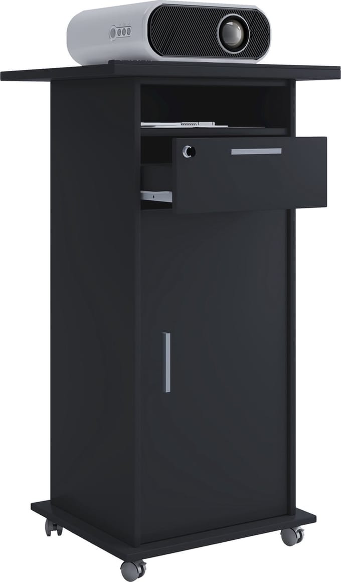 Tafel meubel trolley onderstel beamer projector wielen oprolbaar Neta deur