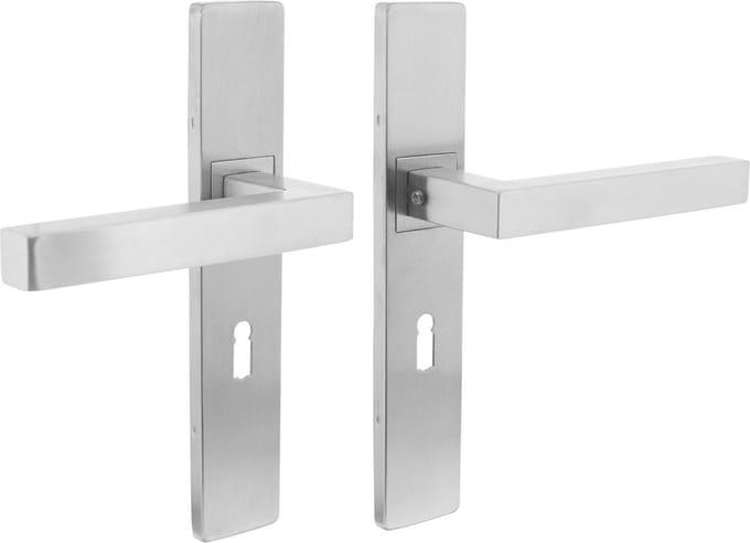 Intersteel Deurkruk Vierkant op rechthoekig schild sleutelgat 56 mm rvs geborsteld