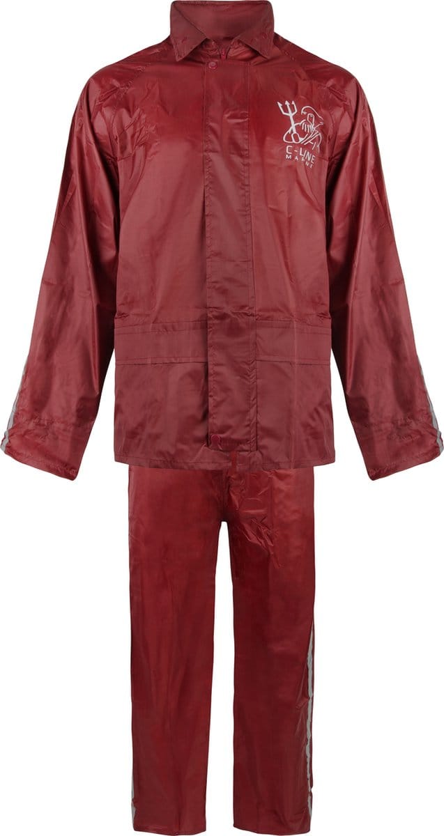 C-Line Regenpak met Capuchon - Rood - Reflecterend  - Nieuw Model - Kinder maat 146/152