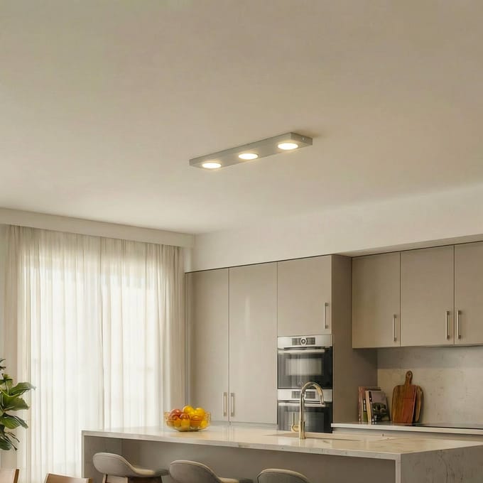SIGMA Plafondlamp Hero grijs-beige, 55 x 12 cm, 3-lamps, metaal GX53