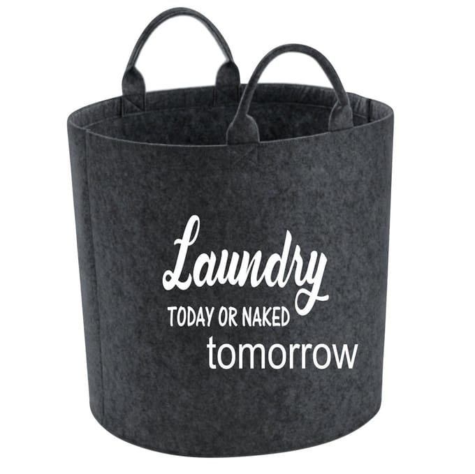 Wasmand-Laundry today or naked tomorrow- donkergrijs-wasmand 40x40 cm