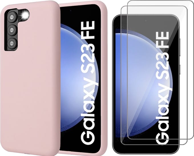 Hoesje geschikt voor Samsung Galaxy S23 FE - 2x Screenprotector Glas - Mat Back Case Roze