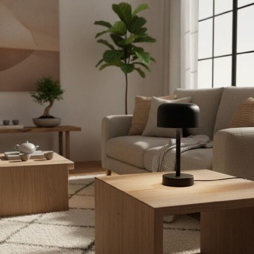 LUSENZ Ceyon - Paddenstoel lamp oplaadbaar Zwart 25 cm - Dressoir lamp - Tafellamp horeca - Dimbaar - Modern design - USB-C - 3000K/4500K/6000K