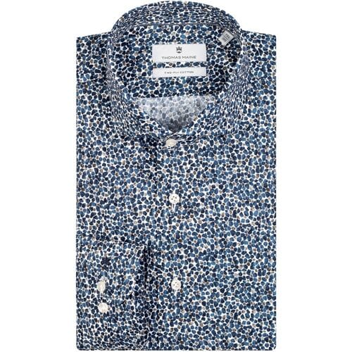 Thomas Maine Overhemd Fantasy Pattern Two-Ply Cotton Poplin Roma Modern Kent Dark Navy / male