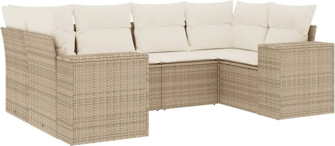 vidaXL - 6-delige - Loungeset - met - kussens - poly - rattan - beige