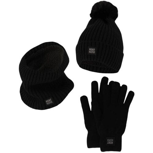 Heatkeeper Dames Winter Thermo Set - Muts + Handschoenen + Nekwarmer - Zwart - One Size